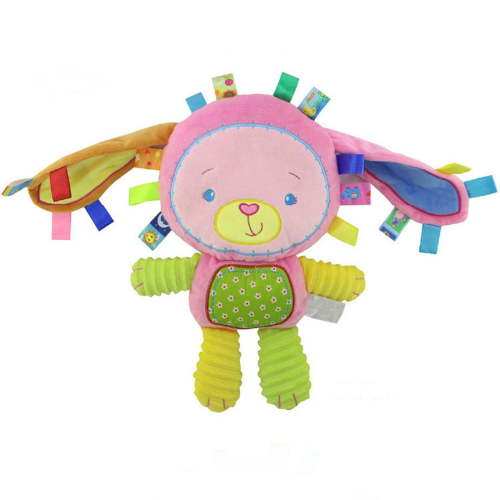 Soft Baby Comfort Doll with Cartoon Animal Tag and Built-in Rattle, Soothing Sensory Plush Toy for Infants and Toddlers, Ideal Birthday Gift for Newborns and Kids