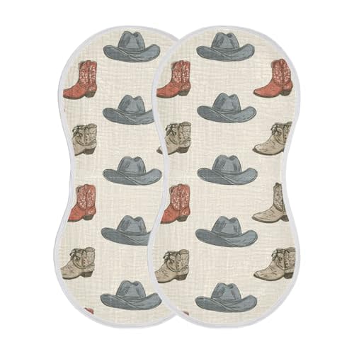 Western Cowboy Boots Vintage Burp Cloths Baby Boys Girls Absorbent Soft Cotton Burping Cloths Rags, 2 Pack