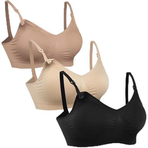 HOFISH 3PACK Full Bust Seamless Nursing Maternity Bras Bralette S-XXL with Extra Bra Extenders & Clips