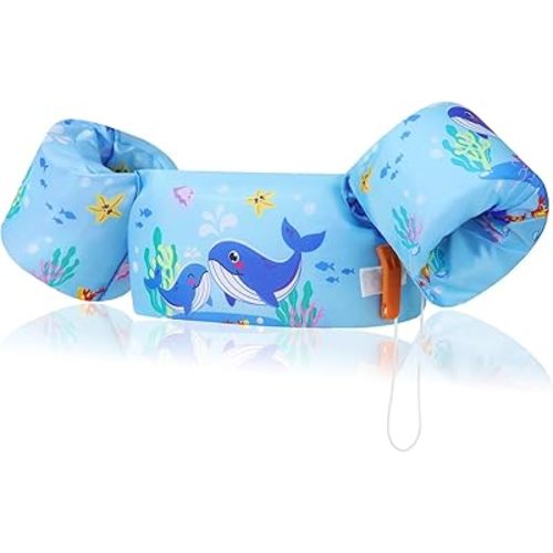 MoKo Swim Arm Band for Kids 20-30-40-50lbs, Toddler Swim Vest Cute Cartoon Swimming Wings Pool Floats Sleeve Children Water Sports Learning Swim Training Equipment, Blue Squirting Whale