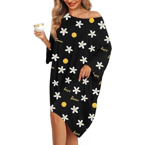 KFUBUO Plus Size Nightgowns for Women Oversized Sleep Tshirts Dress Short Sleeves Sleepwear With Pocket Fit S-5XL