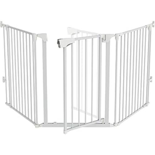 Bonnlo 82-Inch Versatile Safety Gate Metal Baby/Pet Gate Configurable Dog Barrier - Ideal for Wide Door Openings, Stairways, Doorways, Includes Wall Mounts (25.39" W x 29.3" H Each Panel, White)