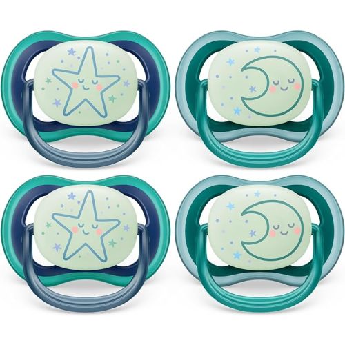 Philips Avent Ultra Air Pacifier - 4 x Light, Breathable Glow-in-the-Dark Baby Pacifiers for Babies Aged 6-18 Months, BPA Free with Sterilizer Carry Case (Model SCF376/08)