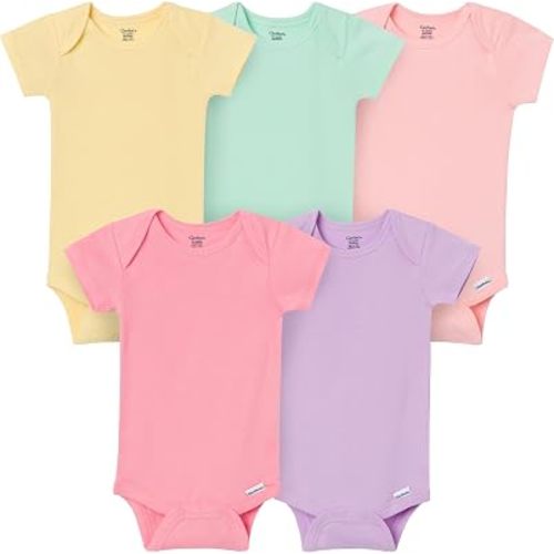 Gerber Unisex Baby 5-Pack Solid Onesies Bodysuits Shirt, Pink, 0-3 Months