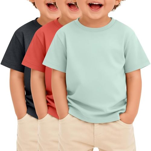 3 Pack Toddler Boys Short Sleeve Shirts Basic Crew Neck Loose Fit Tees Summer Casual Soft Shirts