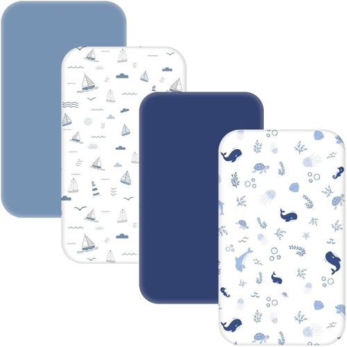 4 Pack Bassinet Sheets - 33"x20" Bedside Bassinet Sheets for Baby Delight, Angelbliss, Fodoss & Most Regular Size Bedside Sleeper | Ultra Soft & Skin Friendly Bassinet Fitted Sheets for Boys Girls