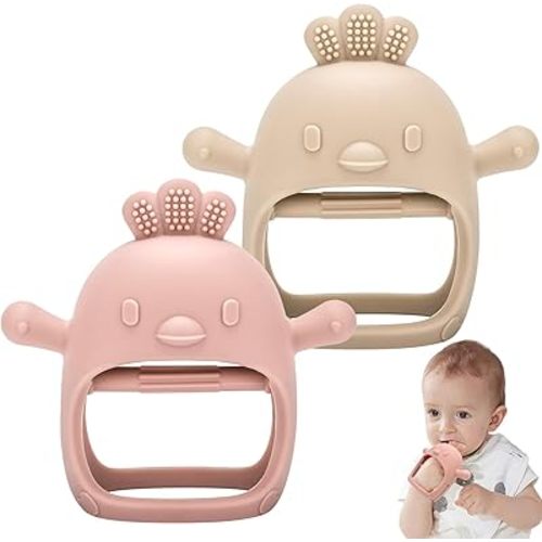 2 pièces de jouet de dentition en silicone pour bébé à partir de 3 mois, gant de dentition en silicone sans BPA anti-chute pour apaiser les gencives douloureuses, jouets à mâcher pour bébé pour les
