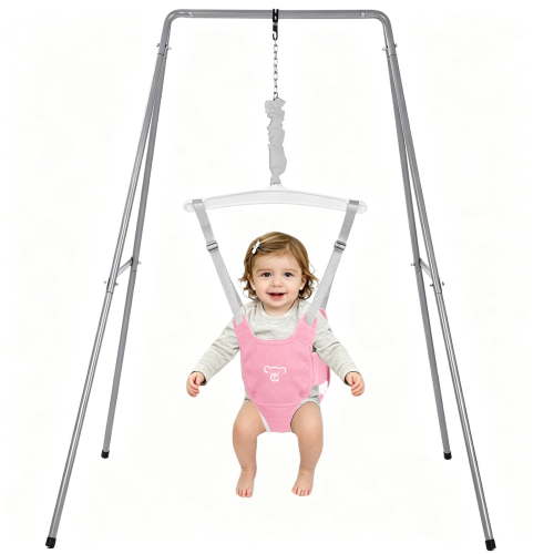 Baby Jumper with Stand, Baby Jumper and Bouncer for Boys & Girls, Activity Center, Pink