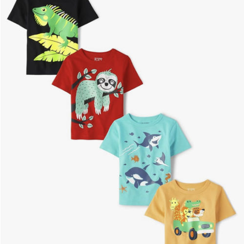 The Children's Place Baby Boys and Toddler Dinos,Animals,Cars Short Sleeve Graphic T-Shirts,4 Pack