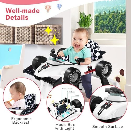 BABY JOY 4-in-1 Baby Walker, Foldable Activity Walker with Adjustable Height & Speed, Music, Lights, Anti-Rollover, Toddler Push Walker, Baby Walker with Wheels for Boys Girls 6-18 Months (White)