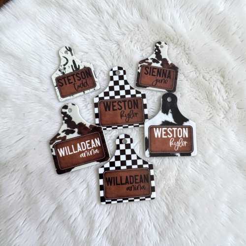 Diaper bag name tag, baby bag tag, diaper bag keychain, personalized keychain, backpack bag tag, book bag name tag, cow tag bag tag, ear tag