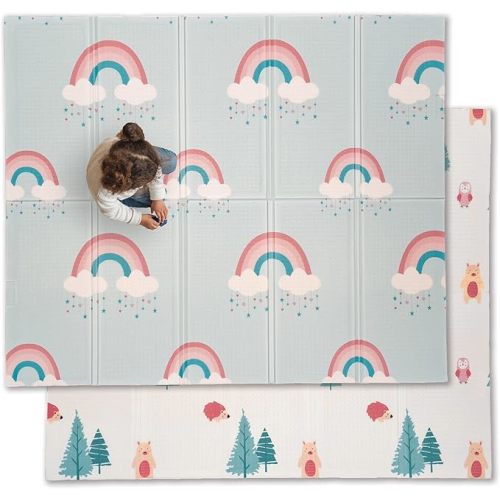 JumpOff Jo Baby Play Mat - Large Folding Foam Play Mat for Infants, Babies, Toddlers, Waterproof, Double-Sided (70" x 59")