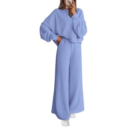 PRETTYGARDEN Women 2 Piece Outfits 2025 Fall Sweatsuits Crewneck Sweatshirt Wide Leg Sweatpants Lounge Sets Tracksuit