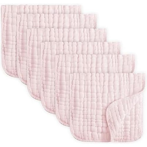 6 Pack Muslin Burp Cloths for Baby 100% Cotton Large 20''X10',6-Layer Thickened Baby Burp Cloths,for Newborn Boys & Girls (Pink)
