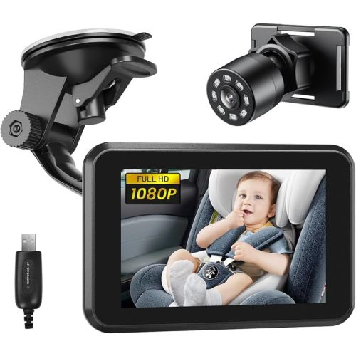 Itomoro Baby Car Camera USB Plug, 4.3" HD Car Baby Monitor with Camera Night Vision, Safety Seat Baby Car Mirror for Rear Facing 5 Mins Easy Installation