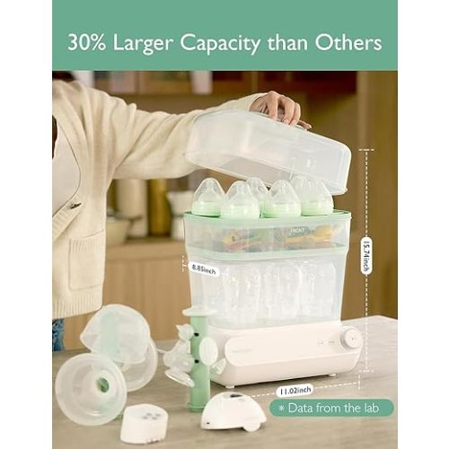 Momcozy 3 Layers Large Bottle Sterilizer and Dryer, Fast Sterilize and Dry, Universal Bottle Sterilizer for All Bottles & Breast Pump Accessories, Touch Screen & Auto-Off Bottle Sanitizer