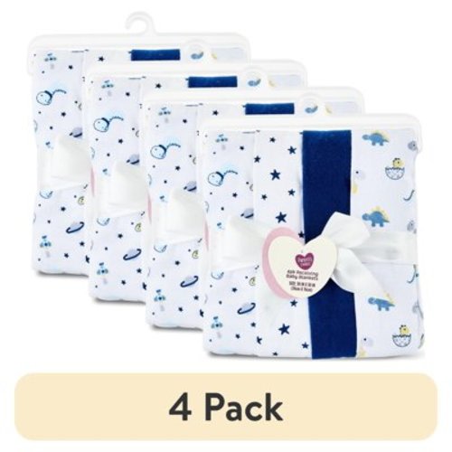 (4 pack) Parent's Choice 4-Piece Cotton Flannel Blankets, 30x30, Blue