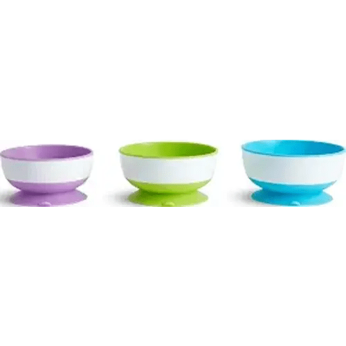Munchkin Stay Put Suction Bowls for Baby and Toddler, 3 Pack, Blue/Green/Purple