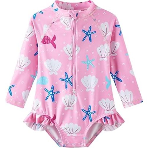 UMELOK Baby Girls' One Piece Swimsuit Rash Guard Swimwear Long Sleeve with UPF 50+ Sun Protection