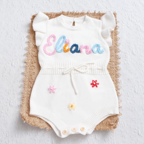 Hand Embroidered Custom Romper, Ruffle Romper with Baby Name, Personalized Baby Romper, Baby Girl Name Romper, Custom Newborn Bubble Romper