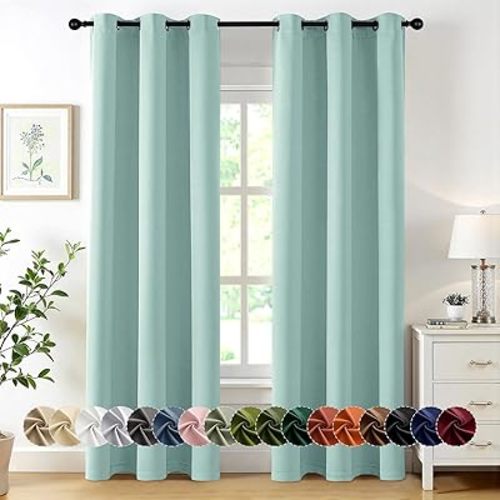 MIULEE Blackout Curtains for Bedroom Living Room 2 Panels, Thermal Insulated Room Darkening Drapes Grommet Noise Reducing Light Blocking Window Treatments 72 Inches Long 40x72 Inch Aqua