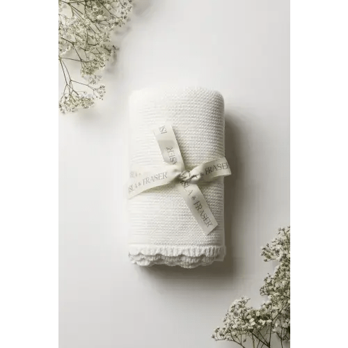 Organic Cotton Scallop Knit Baby Blanket - Milk