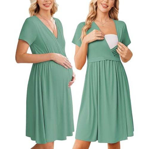 Ekouaer Women 3 in 1 Labor and Delivery Gown Split Front Flap Maternity Hospital Dress Nursing Nightgown for Breastfeeding