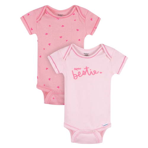 Gerber Baby Girl Short Sleeve Cotton Onesies, 2-Pack, Sizes Newborn - 12 Months