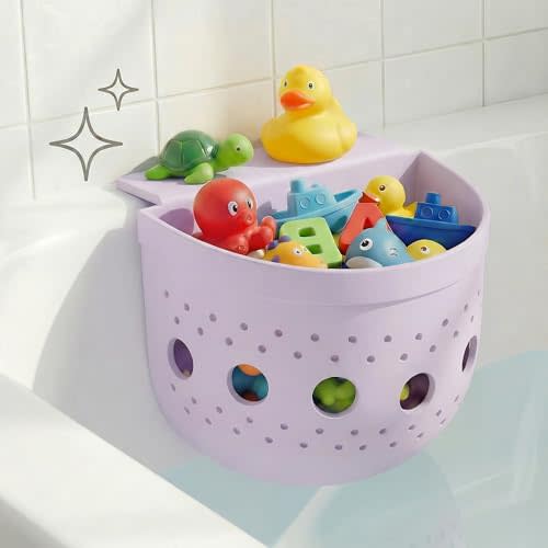 Silicone Bath Toy Organizer for Tub with Suction Cup - Bath Toy Storage Holder, Bathtub Toys Organizer and Holder with Upgraded Capacity for Easy Access & Sorting，Light Purple