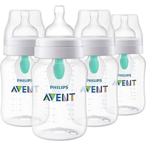 Philips Avent Anti-Colic Bottle with AirFree Vent, 4oz, with Flow 1 Nipples, 0m+, 4pk, Clear, SCY701/04 (Pack of 6)