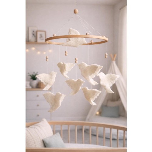Bird Baby Mobile – Neutral Felt Nursery Crib Decor
