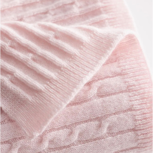 Luxe Cable Knit Cashmere Baby Blanket in Minimal Pink