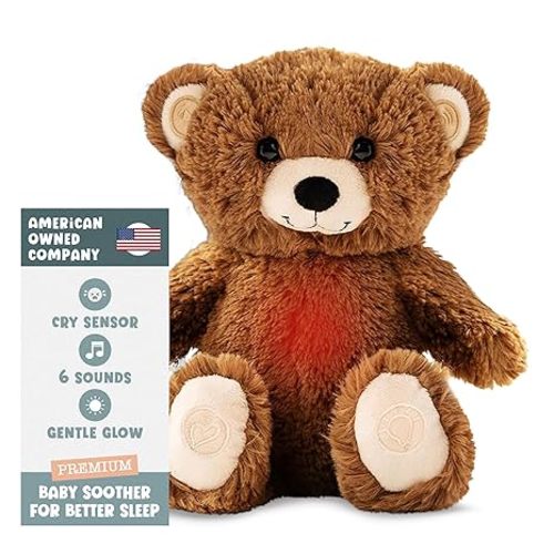 Gemma Joy Baby Sleep Soother Bunny 11 Inch – Cry Activated Heartbeat Stuffed Animal, Rechargeable Crib Soother with White Noise, Shush, Lullabies and Night Light – Newborn Baby Gift
