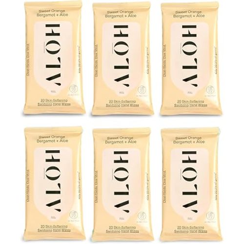 ALŌH Sweet Orange Bergamot + Aloe Hand Sanitizer Wipes, Travel Size