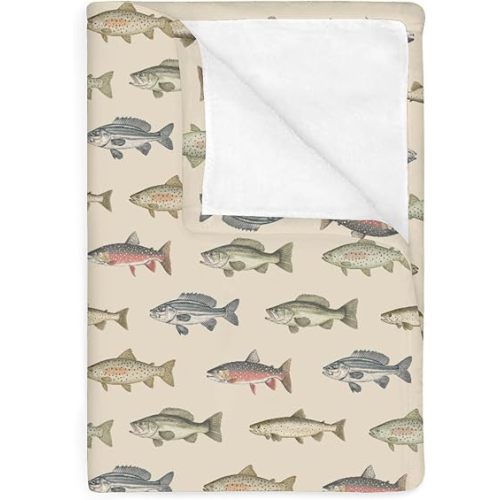 Lake Fishing Baby Blankets for Boy Girl Freshwater Fishes Soft Flannel Nursery Bed Blanket for Infant Toddler Crib Hunting Camping Swaddle Receiving Blankets Fishing Lover Gift Beige 30x40inch