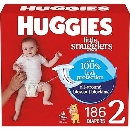 Huggies Size 2 Diapers, Little Snugglers Baby Diapers, Size 2 (12-18 lbs), 186 Count (3 Packs of 62), Packaging May Vary