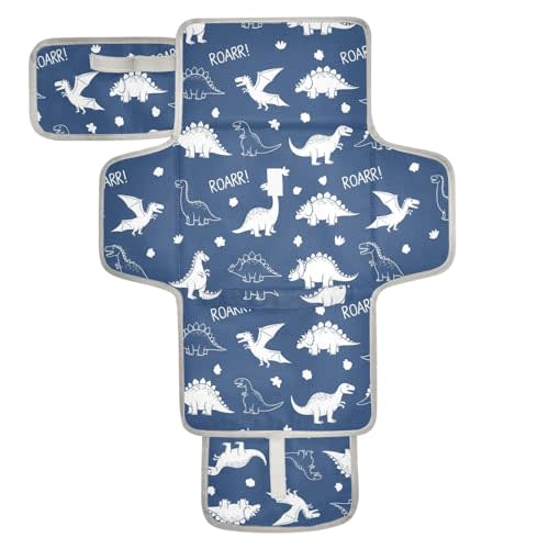 Dinosaur Blue Portable Changing Pad for Unisex Baby Toddler Water-Resistant Foldable Baby Changing Mat with Pillow & Shoulder Strap Travel Changing Station for Gift Home Dresser Traveling Walking