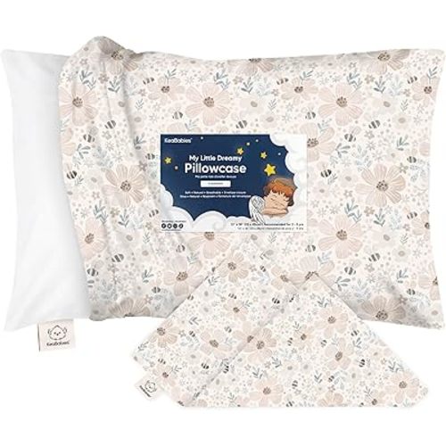 KeaBabies Toddler Pillowcase 13"x18" - Organic Cotton Toddler Pillowcase for Kids, Boys, Girls, Soft & Durable Cotton Cover for Miniature Sleepy Pillows, Cute Colors,Pillow Sold Separately(Flora Vale)