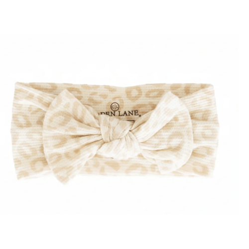 Lovely Leopard Bamboo Waffle Knit Large Bow Headwrap in Lovely Leopard