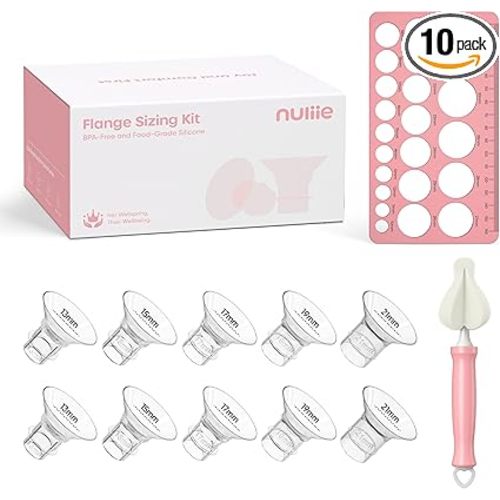 Nuliie 3-in-1 Flange Sizing Kit 13/15/17/19/21mm for 24mm Electric Double Breast Pump Flange/Shield, 10PCS Silicone Flange Inserts to Boost Pumping Efficiency & Comfort, BPA-Free Essential for Moms