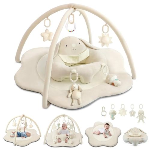 3-in-1 Baby Play Mat, Baby Seats for Infants for Sitting Up, Tummy Time Mat with 5 Detachable Toys, Activity Gym & Playmats for Babies 0-6 6-12 Months, Newborn Babies Shower Gifts