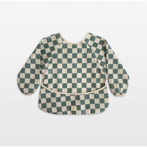 Mushie Olive Check Long Sleeve Bib