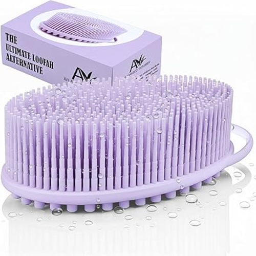 Silicone Body Scrubber for Shower - Gentle Exfoliating Back Scrubber with Soft Bristles - Avilana Premium Dual Sided Bath Brush Massage - Loofah Alternative for Sensitive Skin - Gift Women Men