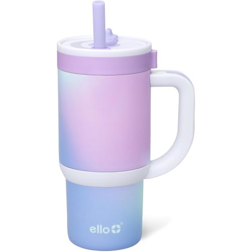 Ello Oasis 14oz Stainless Steel Toddler Tumbler with Handle & Retracting Straw, 100% Leakproof, Double-Wall Vacuum Insulated, Kids Water Bottle for School, BPA Free, Dishwasher Safe, Purple Swirl