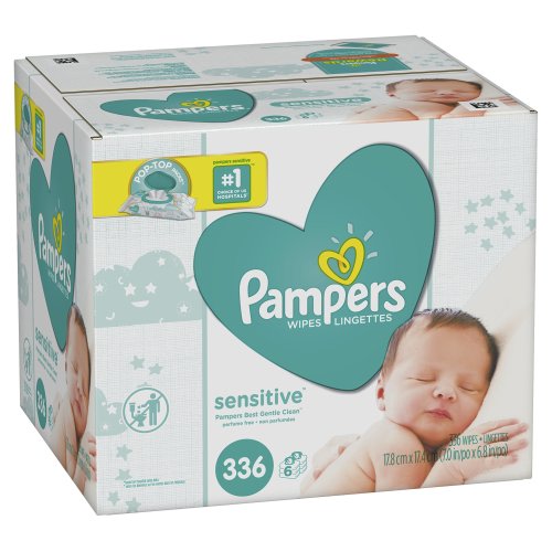 Baby Wipes, Pampers Sensitive Water Baby Diaper Wipes, Hypoallergenic and Unscented, 6X Pop-Top Packs, 336 Total Wipes