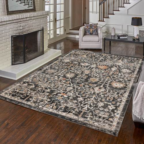 Style Selections Bending Mountains 8 x 10 (ft) Loomed Polypropylene Gray Rectangular Indoor Floral/Botanical Moroccan Spot Clean Only Pet Friendly Area rug