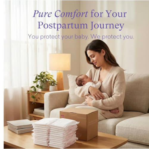 PurComfy 24 Count Premium Postpartum Pads with Wings, Large Maximum Absorbency Postpartum Maternity Pads Ultra Soft Heavy Flow Secure Leak Protection After Birth