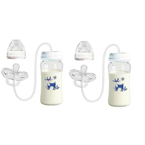 ACDANC 2 Pack Hands Free Baby Bottle, 300ML Silicone Pacifier Feeder with Nipple Straw, Leakproof Self Feeding Bottles, Lightweight Anti Slip Grip for Home Travel Daycare