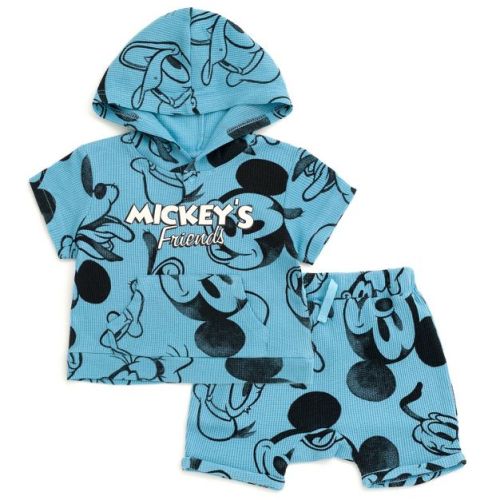 Disney Mickey Mouse Goofy Donald Duck Newborn Baby Boys Waffle Knit Pullover Hoodie and Shorts Blue 0-3 Months
