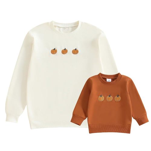 Mommy and Me Halloween Matching Outfits Pumpkin Long Sleeve Crewneck Sweatshirt Mother Baby Matching Fall Clothes